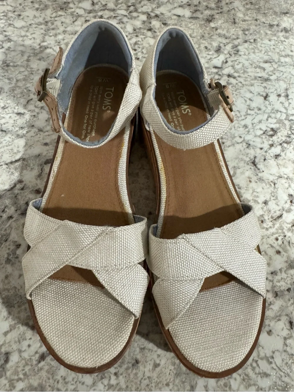 TOMS Women's Harper Wedge Sandals Natural Cork Size 8 White Platform